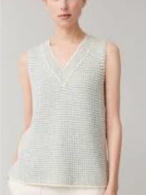 COS Two-Tone V-Neck Sweater Vest in Pale Blue and Cream Alpaca Wool